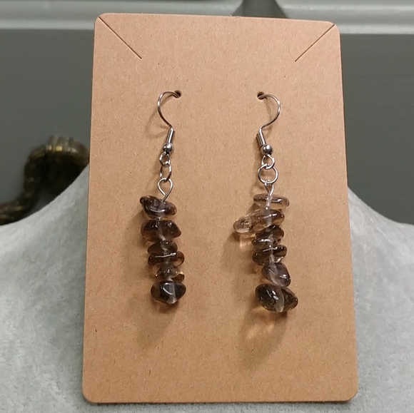 Smoky Quartz Earrings Natural Gemstone Crystal Bead Surgical Stainless-Steel - Picture 11 of 11